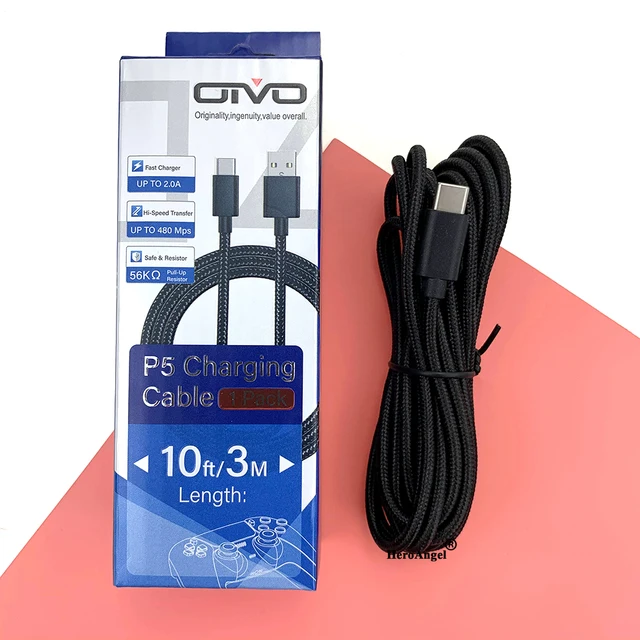 AOLION 3m 60W Cables de cargador tipo C para Sony PS5 Gamepad Controlador  Cable de alimentación JShteea Nuevo