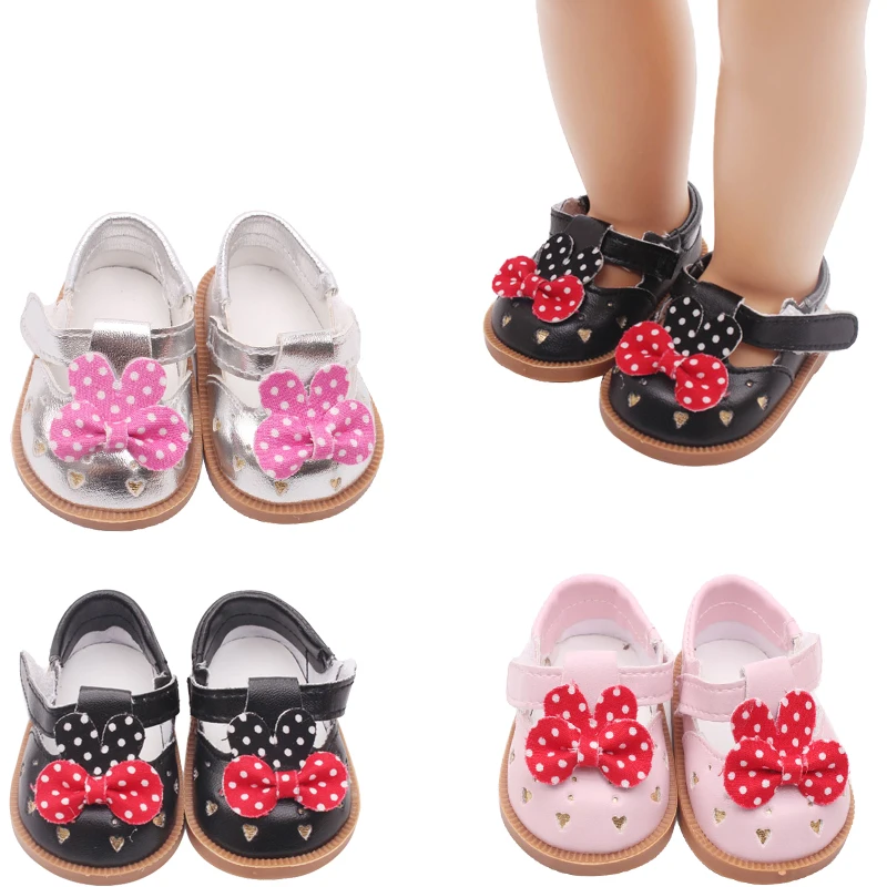 18 Inch American Doll shoes Cute dress shoes red bow PU newborn shoe