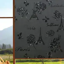 Непрозрачная статическая цепляющаяся черная цветная пленка для окна матовая конфиденциальность без клея стеклянная пленка светильник не может пройти Парижскую башню Patte
