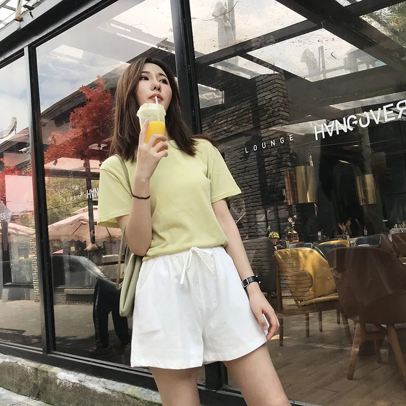 Новая летняя свободная Корейская версия тонкого повседневного хлопка и белье сплошной цвет шорты