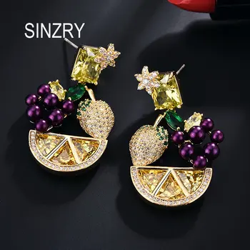 

SINZRY NEW gold color cubic zirconia bright fruit creative dangle earrings trendy Korean stylish jewelry accessory