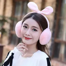Наушники с заячьими ушками, зимние носки для женщин, милые, удобные, мягкие, с бантом, Искусственный Мягкий мех, теплые, складные, для девочек, розовые, черные, популярные наушники