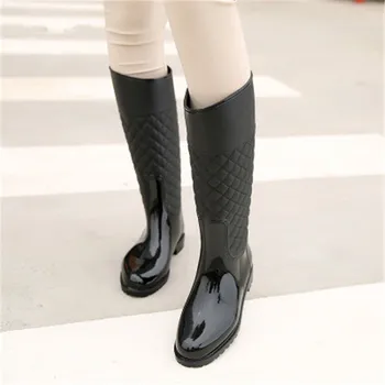 

Women Gumboots Water Boots Woman Rubber Rainboots Slip-on Fashion Shoes For Ladies Plaid Rain Boots Motorcycle Shoes Mujer