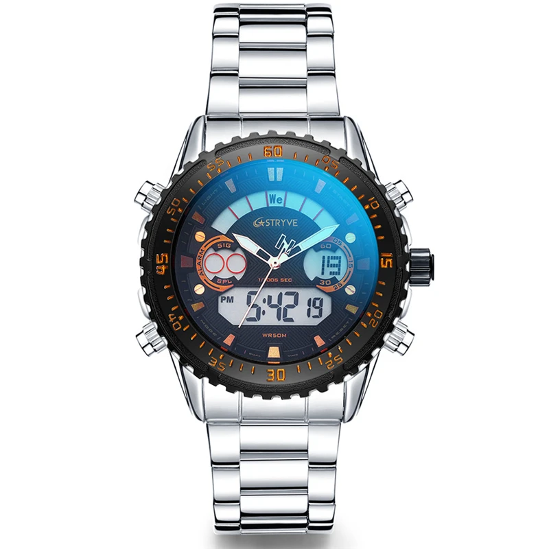 2020 New Stryve 8020 Luxury Men Watch Stainless Steel Military Dual Display Waterproof Quartz Digital Sports Watch reloj hombre 