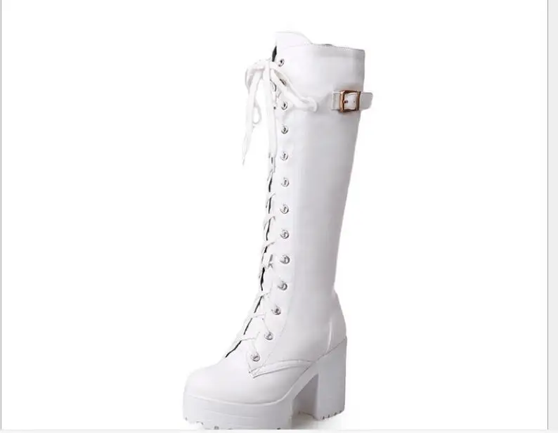 

Winter Style Fashion Waterproof Non-Slip Boots High heel boots with laces Shoes Women's with Fleece Snow Boots Women black white