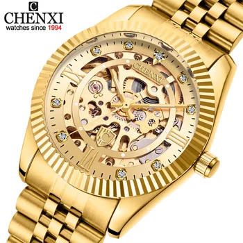 

CHENXI Automatic Mechanical Watches Men Self-Wind Golden Steel Wristwatch Skeleton Man Mechanical Watch Clock Relogio Masculino