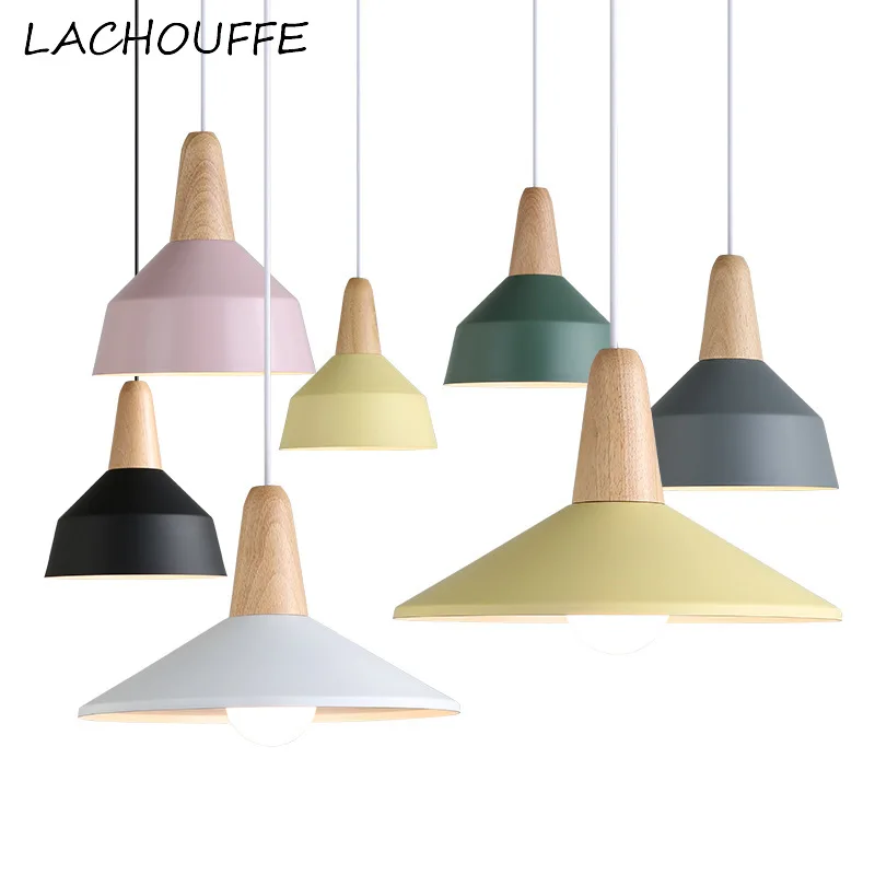 

Modern Macaron Wood Pendant Lights Nordic Color Hanging Lamp for Dining Room Bar Kitchen Art Decor Light Fixtures Led Hanglamp