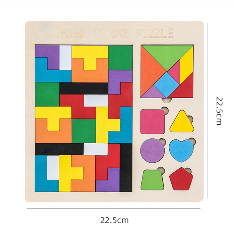 3 in 1 3D Puzzle Wooden Tangram Children Pre-school Magination Intellectual Educational Math Toys Game Puzzle Bloacks for kids 7