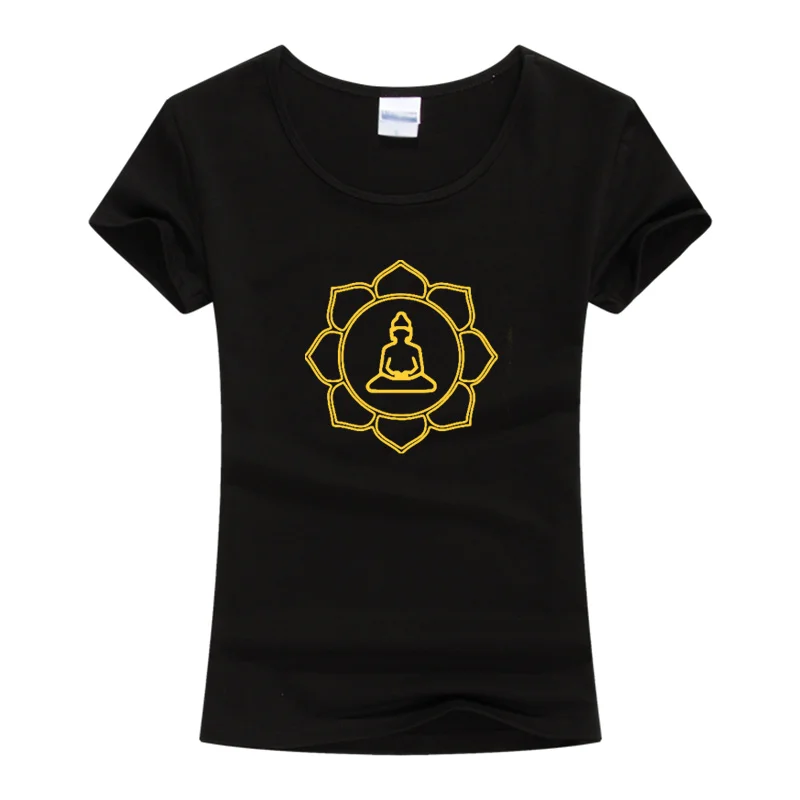 

Женская футболка с изображением Будды, лотоса и цветов, с коротким рукавом