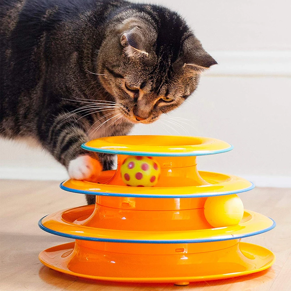 

Three Levels Cat Toy Tower Tracks Disc Pet Cat Triple Pay Disc Cat Toys Ball Training Intelligence Amusement Plate Pet Products