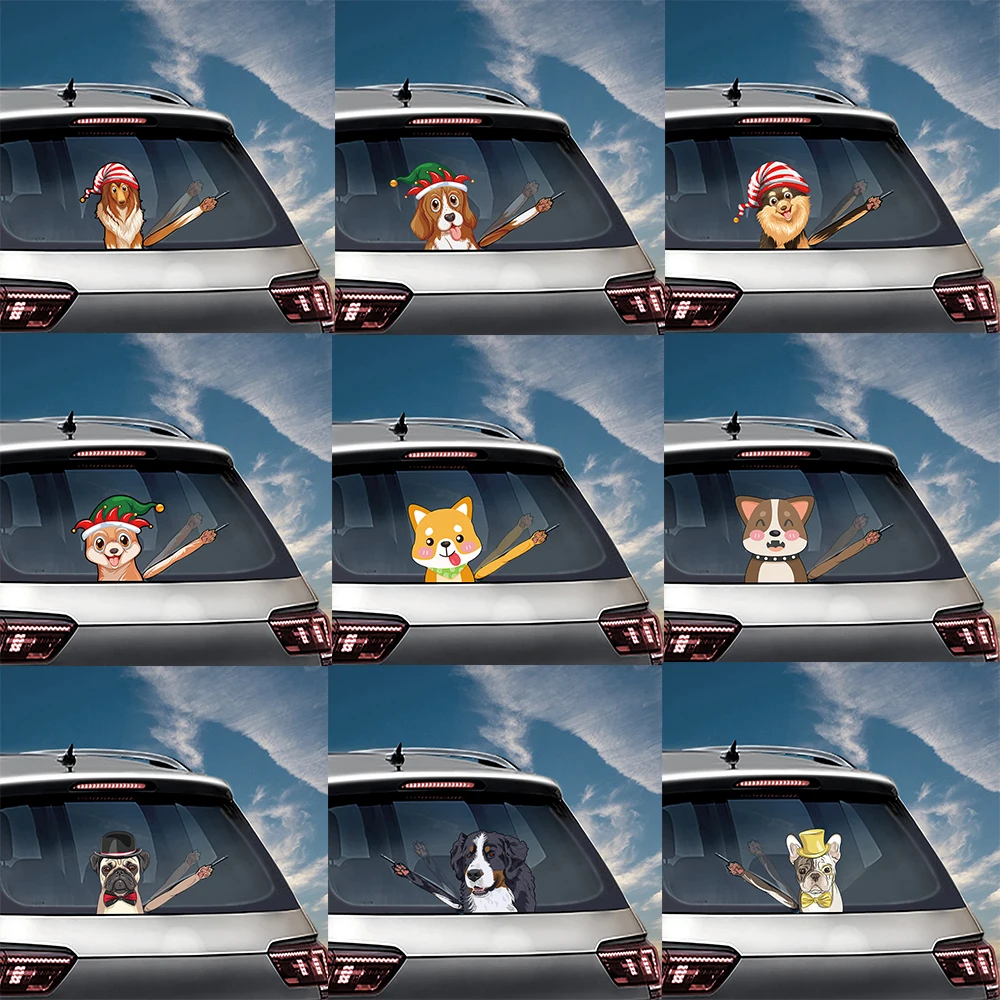Tancredy Cartoon Cute dog Moving Tail Stickers Reflective Car And Deacals Rear Window Wiper Decals Windshield Sticker | Автомобили и