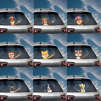

Tancredy Cartoon Cute dog Moving Tail Stickers Reflective Car Stickers And Deacals Rear Window Wiper Decals Windshield Sticker