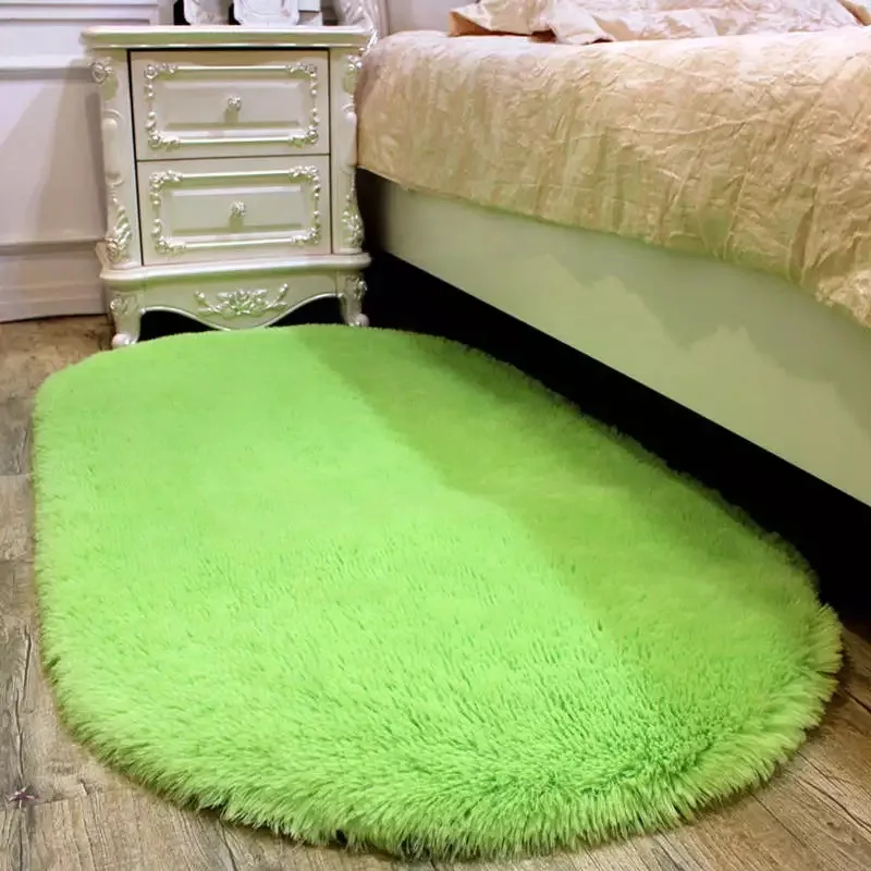 Толстые плюшевые коврики, милые розовые овальные ковры, коврики для гостиной, спальни, двери, мягкий теплый Противоскользящий полиэстеровый коврик для дома - Цвет: candy green