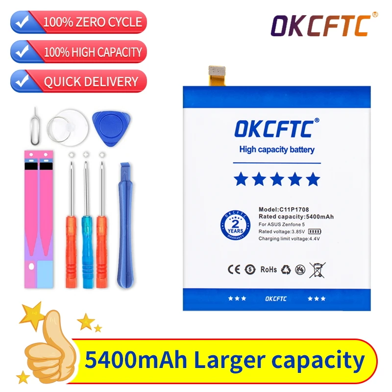 Оригинальный аккумулятор OKCFTC большой емкости C11P1708 для телефона Asus Per ZenFone 5 ZE620KL 5400