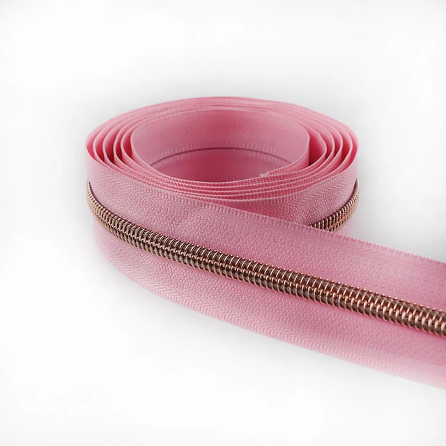 4M 5# Colored Cloth Rose Gold Teeth Plastic Coil Zippers Bag Nylon Crop Coded Zipper for Sewing DIY Zips Garment Accessories M769