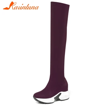 

Karinluna 2020 New Fashion Platform Over-the-knee Boots Big Size 43 Concise Microfiber Slip-On women shoes