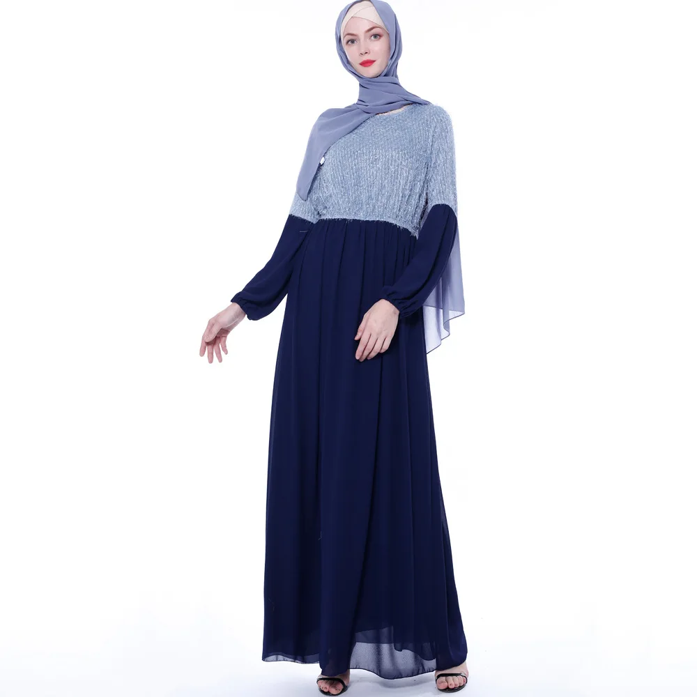 

Fashion Moden Dubai Abaya Dress Round Neck Islamic Kaftan Robe Turkish Chiffon Female Muslim Elegant Maxi Dress
