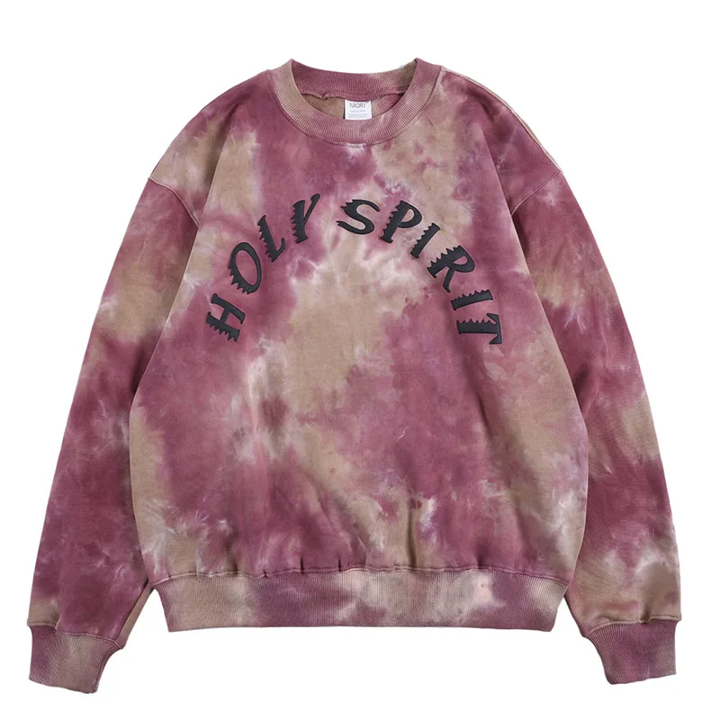 Kanye West Holy Spirit Tie Dye Mens Sweatshirt Round Neck Terry Hip Hop Hoodies Men and Women Stranger Things Oversize Hoody