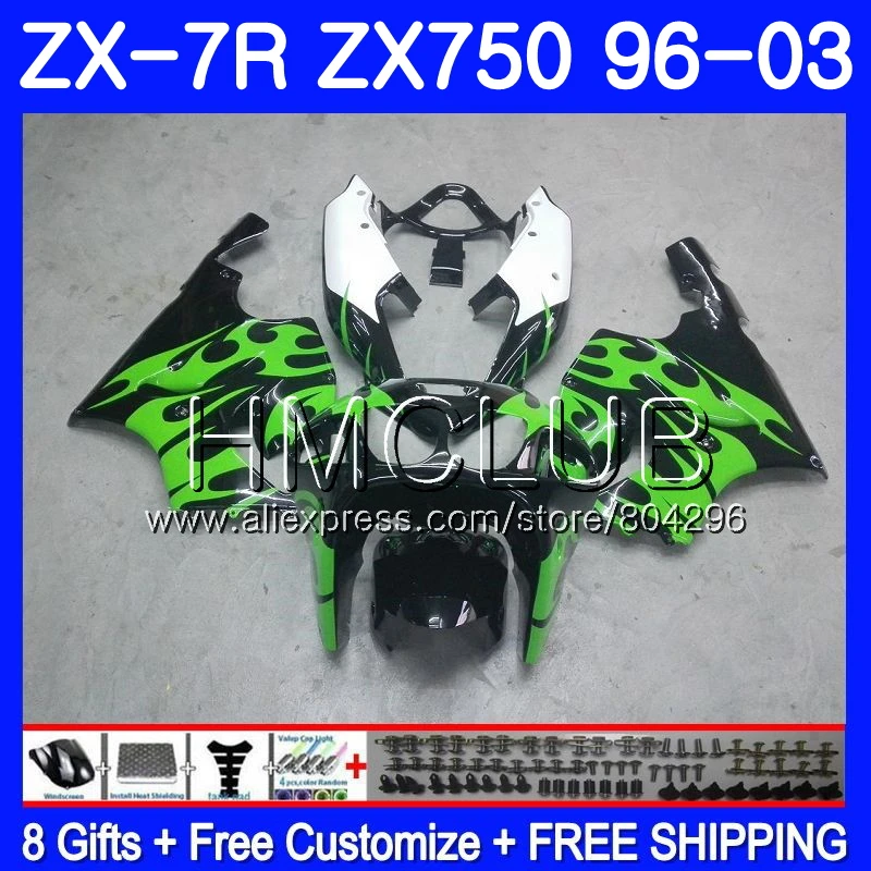 Средства ухода за кожей для KAWASAKI NINJA ZX750 ZX 7R 1997 1998 2003 11JK. 0 ZX 7 R 750 CC ZX-7R ZX7R 96 97 98 99 00 01 02 03 обтекатель зеленый пламя