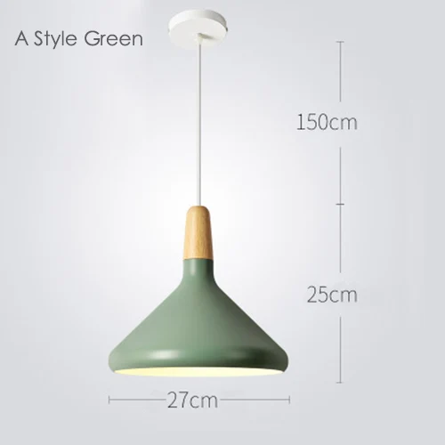 A style green Современный светодиодный подвесной светильник E27, алюминиевый деревянный подвесной светильник, скандинавский простой, для столовой, кухни, ресторана, спальни, отеля, абажур - Цвет корпуса: A style green