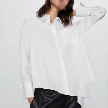 

Women White Shirt 2020 Spring New Fashion Modern Lady Long Sleeve Asymmetric Blouse