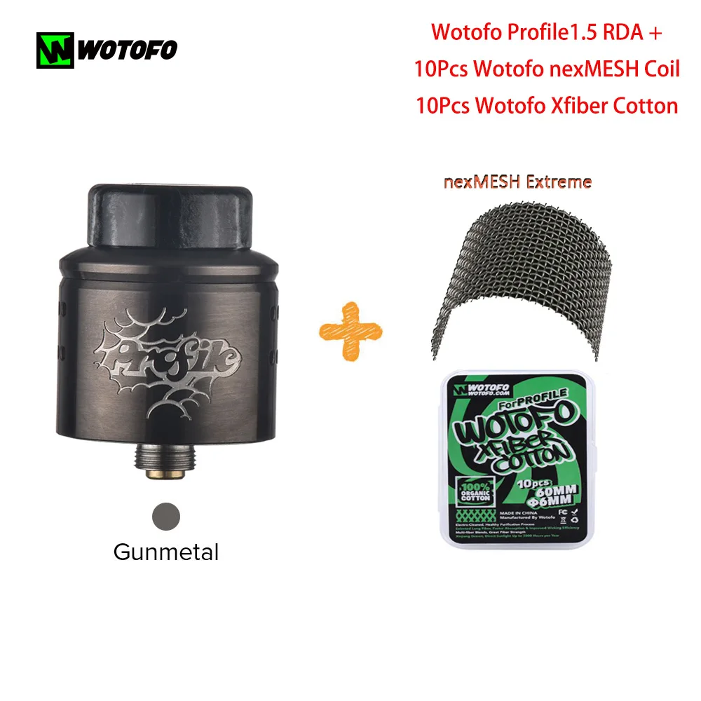 Профиль Wotofo 1,5 RDA распылитель для электронной сигареты резервуар испаритель 510 атомайзер с 10 шт хлопковой катушкой nexMESH электронная сигарета VS профиль RDA - Цвет: Gunmetal