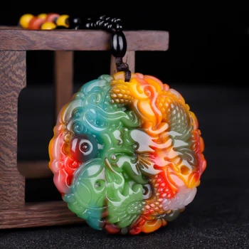 

Colorful Jade Money Dragon Pendant Necklace Jewellery Chinese Hand-Carved Relax Healing Women Man Luck Gift Amulet New