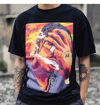 

SHENGYUJIN Hip Hop Smoking Printed T Shirts 2018 Hip Hop Casual Cotton Tops Tees Men Summer Streetwear Skateboards Tshirt 8577