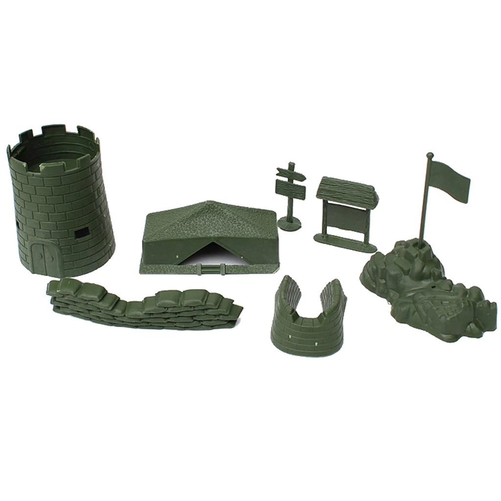 7 Pieces Plastic Army Base Set World War II Army Accessories Camp Tent Sandbag Collectibles Army Sand Scene Model Toy