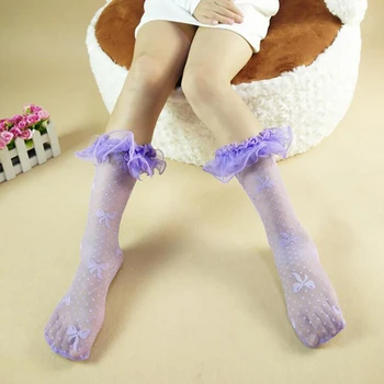 

2020 New Kids Solid Socks Toddlers Girls Big Knee Comfy High Long Socks Soft Cotton Lace Baby Socks