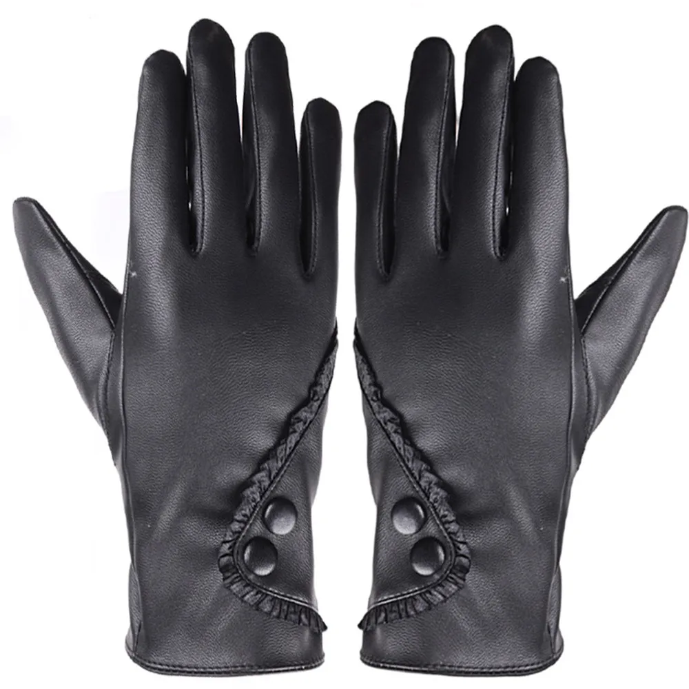 Модные женские перчатки из мягкой кожи, зимние теплые перчатки, рождественский подарок, черные перчатки из искусственной кожи, один размер, хит