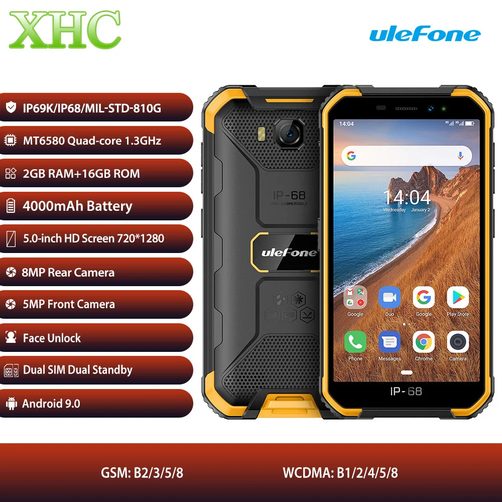 Мобильный телефон 3G Ulefone Armor X6 Android 9,0 с оперативной памятью, 2 Гб ПЗУ, 16 ГБ, четырехъядерный дисплей 5,0 дюймов, две sim-карты, 8. МП камера, смартфон