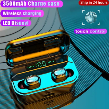 

New 3500mAh Bluetooth Earphones Wireless Headphones Touch Control LED Display Wireless Charging Sport Waterproof Headset Earbuds