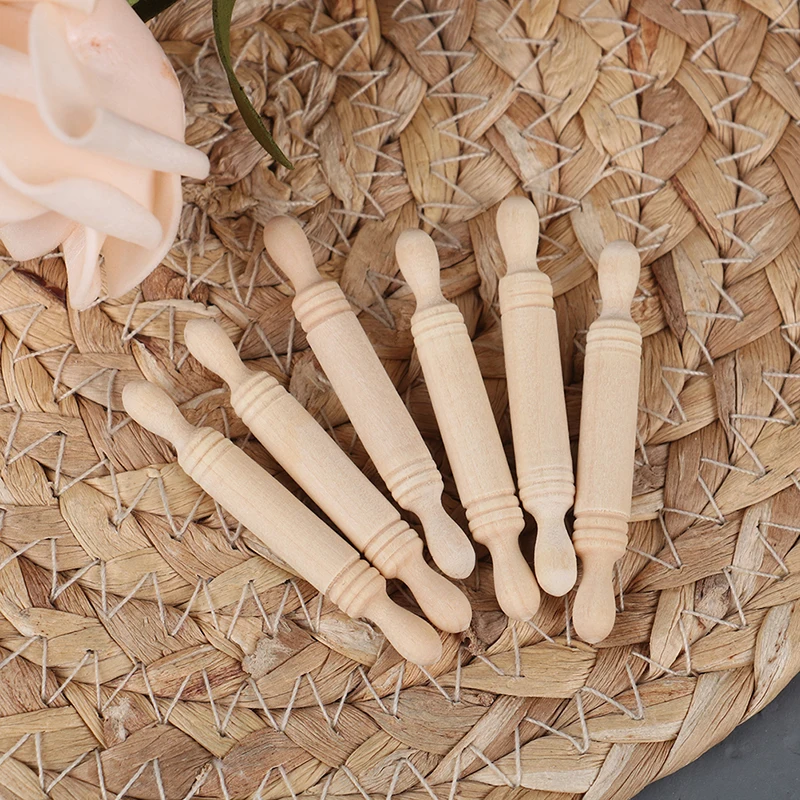 6Pcs/set 1:12 Dollhouse Miniatures Wooden Rolling Pin Model Set 5cm Kitchen Scene Doll House Toys Accessories