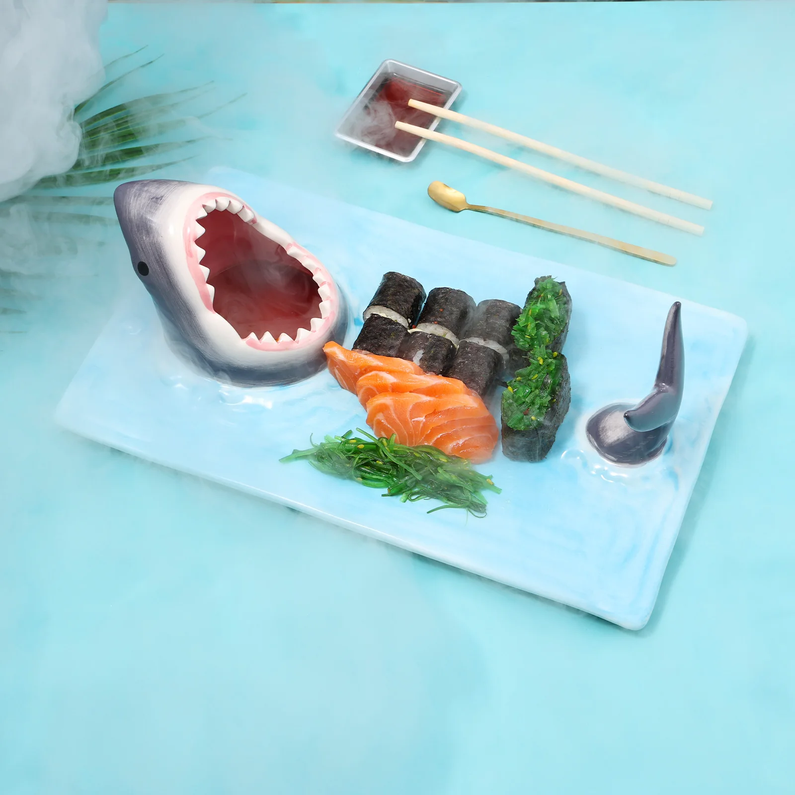 Ceramic Sushi Plate Shark Shape Rectangle Dessert Cake Snack Cheese Board Japanese-Style Skewer Plates