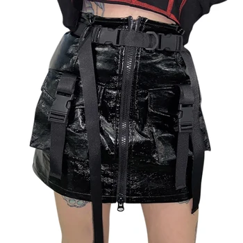 

New Sexy Skirt Women's Black PU Leather Pencil Bodycon Clubwear Fashion High Waist Mini Zipper Belt Black Short Skirt