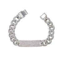 Silver Color Iced Out Bling Micro Pave White CZ Bar Charm Bracelet Curb Miami Cuban link Chain Bangle Hip Hop Women Men jewelry 2