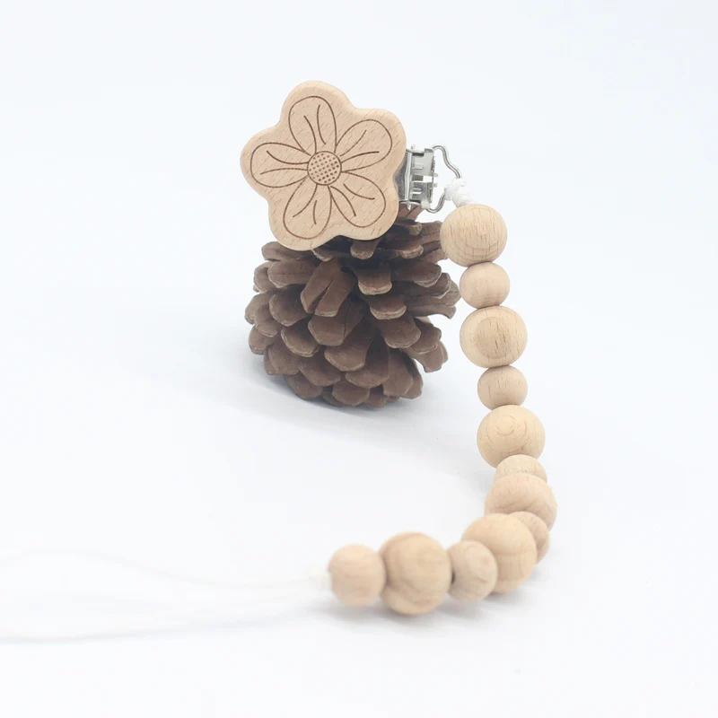 Flower Горячая Распродажа, детский прорезыватель, деревянная детская соска, зажим на цепочке, бусинки, держатель для соски-пустышки, зажимы для младенцев, Товары для малышей - Цвет: Flower