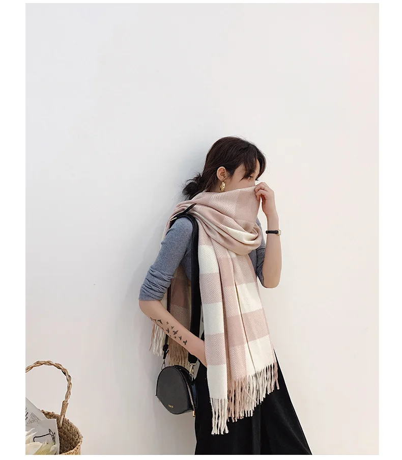 Luxury Brand Scarves Women Plaid Solid Cashmere Scarf Tassel Love Pattern Pashmina Echarpe For Lady Cape Shawls And Wraps