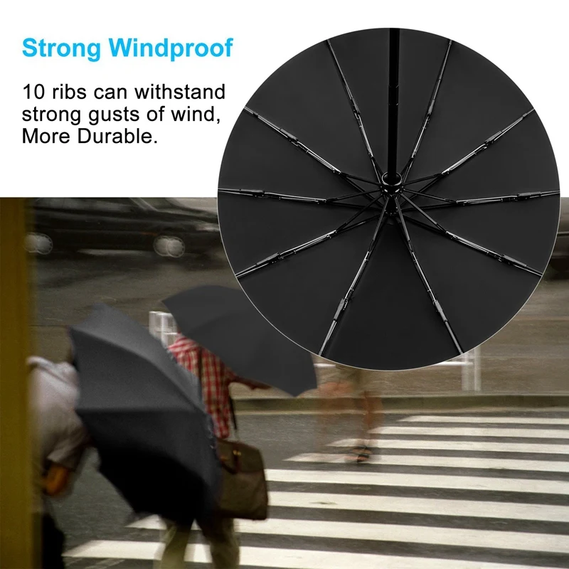 Зонт для путешествий большой зонтик для защиты от ветра водонепроницаемый, компактный складной черный зонт для путешествий