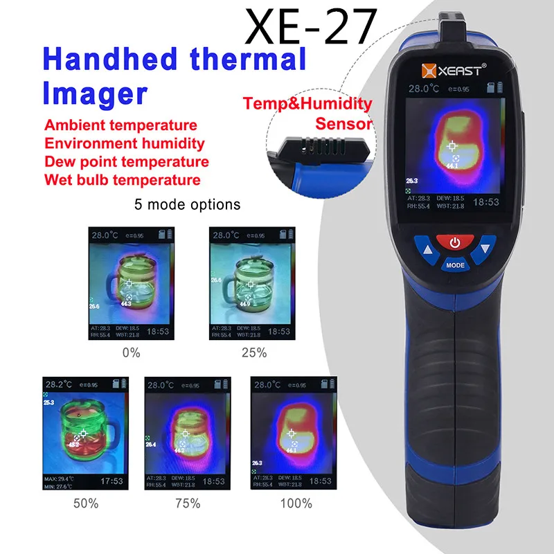 Тепловизор камера изображения ручной XE-26 2,4 дюймов цветной экран поставляется с 8G sd-картой XE-26D влажности окружающей среды XE-27 - Цвет: XE-27