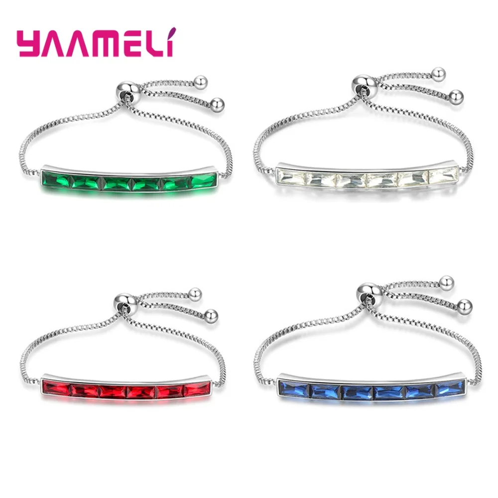 Vendita Calda 925 Sterling Silver Rosso Verde Blu Di Cristallo Bianco Pendenti E Ciondoli Catena Box Braccialetto Registrabile Per Le Donne Ragazze Tr