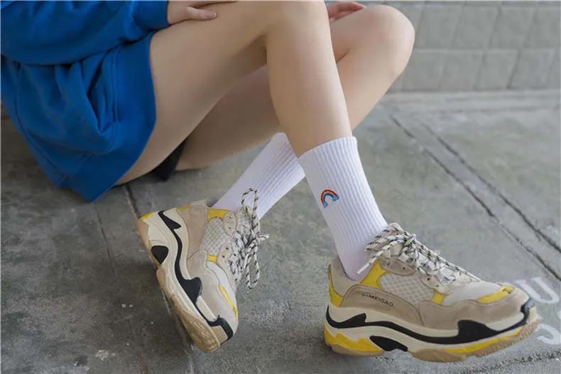 Women New Cotton Socks All Seasons Fashion Embroidery Weather Pattern Series Ladies Popular College Wild Casual Tube Socks AA15