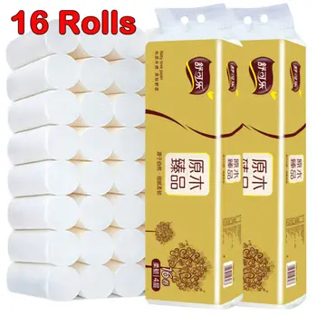 

16 Rolls Toilet Paper Tissue 3 Layers Soft Thicken Paper Roll Bath Tissue Hand Towels for Home Office Hotel (As shown, onesize)