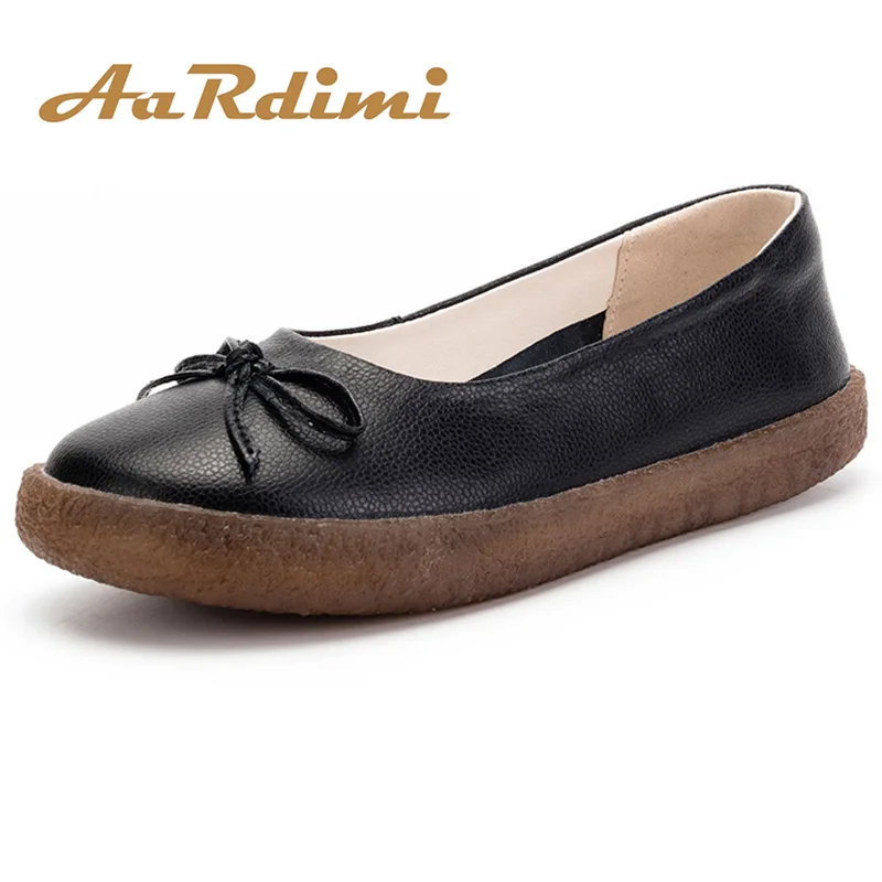 

AARDIMI Genuine Leather Designer women slip on shoes Women Flats basic Butterfly-knot Casual Soft bottom women shoes