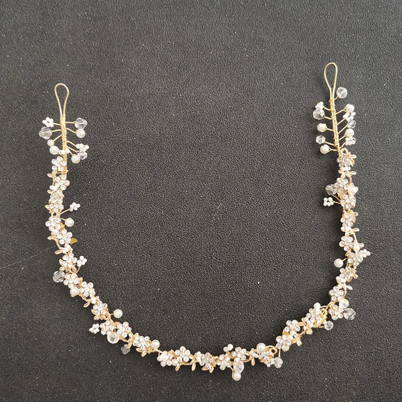 SLBRIDAL Handmade Alloy Crystal Rhinestones Pearls Bridal Hair Vine Headband Wedding Hair Accessories Bridesmaids Women Jewelry