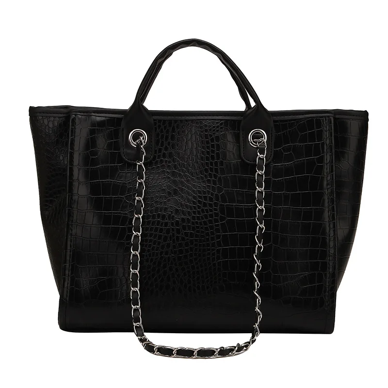 Женская сумка на плечо с узором из анленива и камня, Большая вместительная сумка на плечо, качественная женская сумка из искусственной кожи, роскошная женская сумка-тоут HPS698 - Цвет: Black