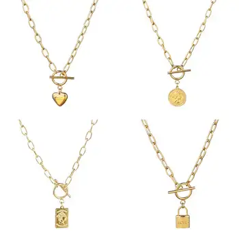 

Stainless Steel Multi Layers Chain Necklace With Heart Lock Women Punk Padlock Pendant Necklace Thick Necklace Couple Necklace