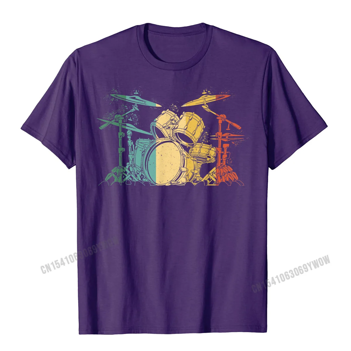 Retro Mens T-Shirt Street Normal Tops Tees Pure Cotton Short Sleeve Funny Tops T Shirt Round Neck Free Shipping Drummer Vintage Drum Set Drumset Drummers Drumming Funny T-Shirt__90 purple