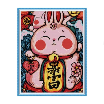 

Joy Sunday Cross Stitch Pattern Rich Rabbit Counted Printed Canvas Cross-stitch Kits DIY Handwork Embroidery Needlework Sets